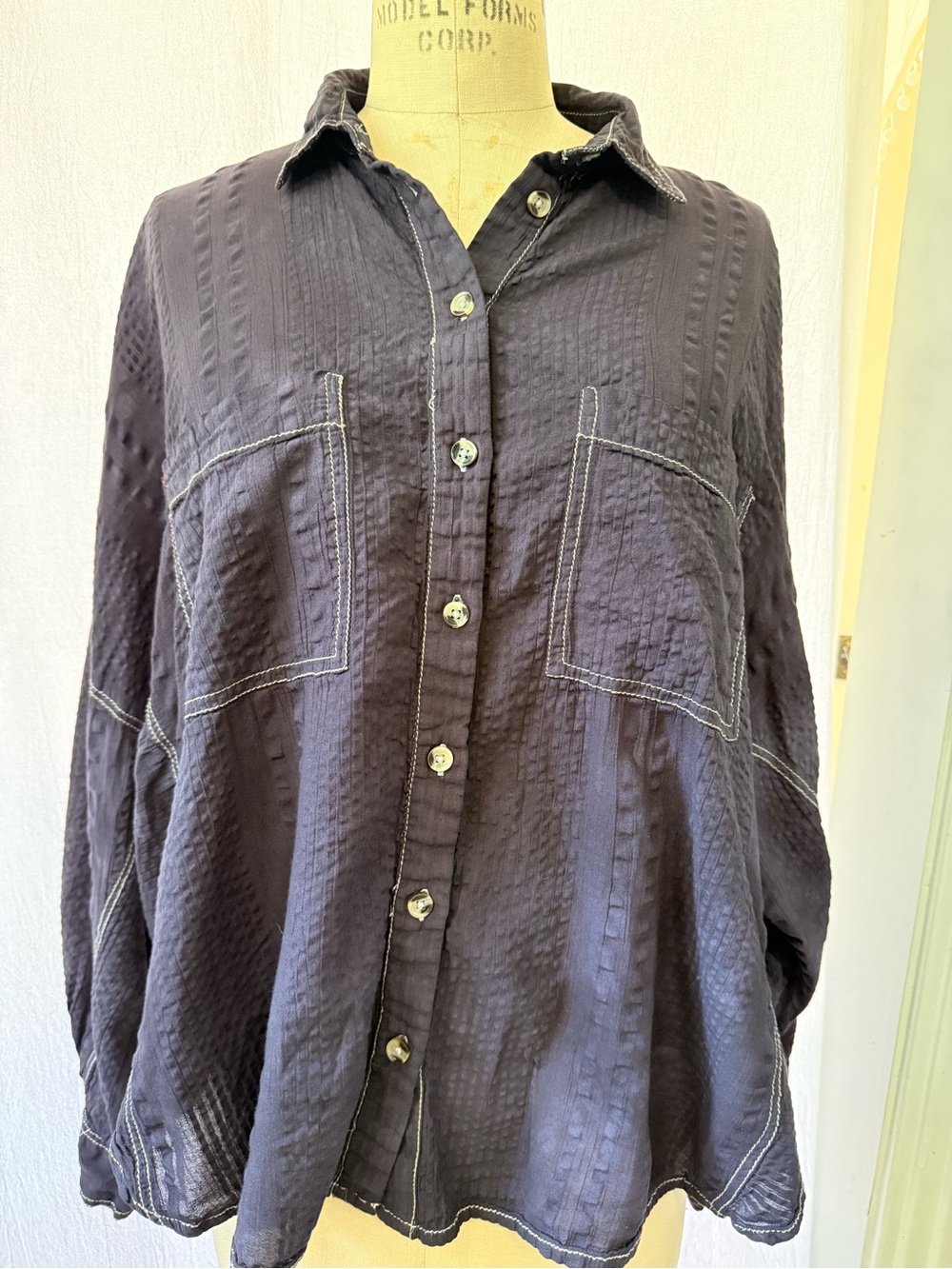 BGD, Urban Outfitters, Puckered Button-up Shirt, sz S